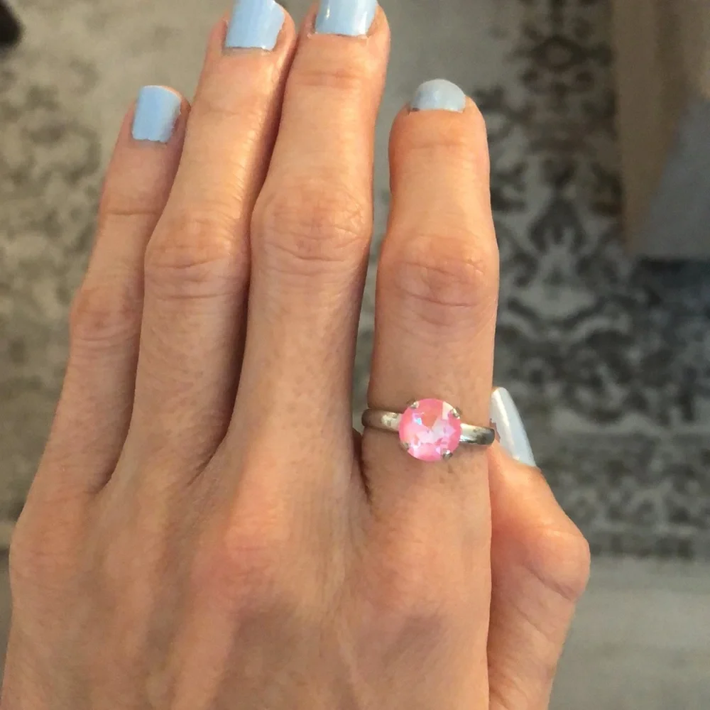Pink Aurora Borealis + Silver Cystal Ring